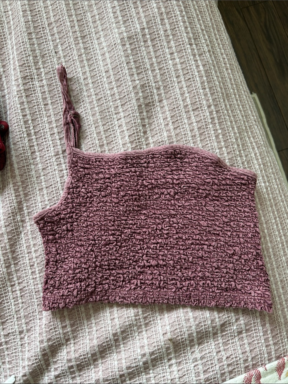 Urban Outfitters One-Shoulder Smocked Crop Top in Mauve